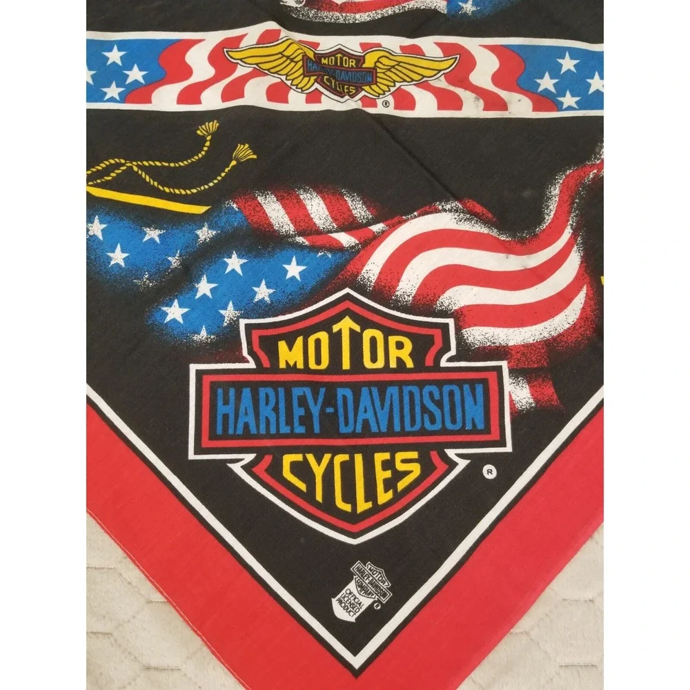 VTG‎ Harley Davidson Bandana DOUBLE BAR & SHIELD USA FLAG USA Flaws See Pics